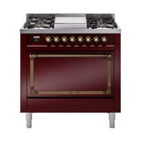 ILVE UN36FQNMPBUB Nostalgie II Noblesse 36 inch Dual Fuel Range (Natural Gas, Solid Door, Burgundy, Burnished)