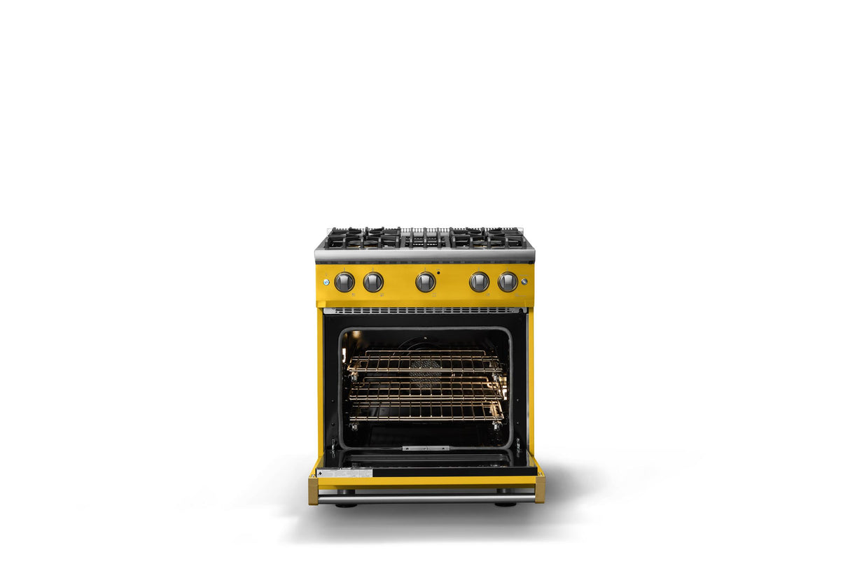 30"W. Sealed Burner Gas Range (Finish: Daffodil, Trim: Polished Chrome, Fuel: Propane)