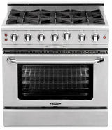 36" four Open Burner + Griddle, all gas, manual clean range, Liquid Propane