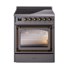 ILVE UNI304NMPMGB Nostalgie II Noblesse 30 inch Induction Range (Triple Glass Door, Graphite Matte, Burnished)