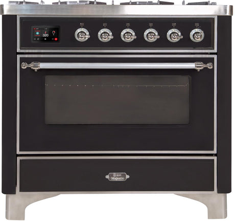 Majestic II 36 Inch Dual Fuel Liquid Propane Freestanding Range in Glossy Black with Chrome Trim
