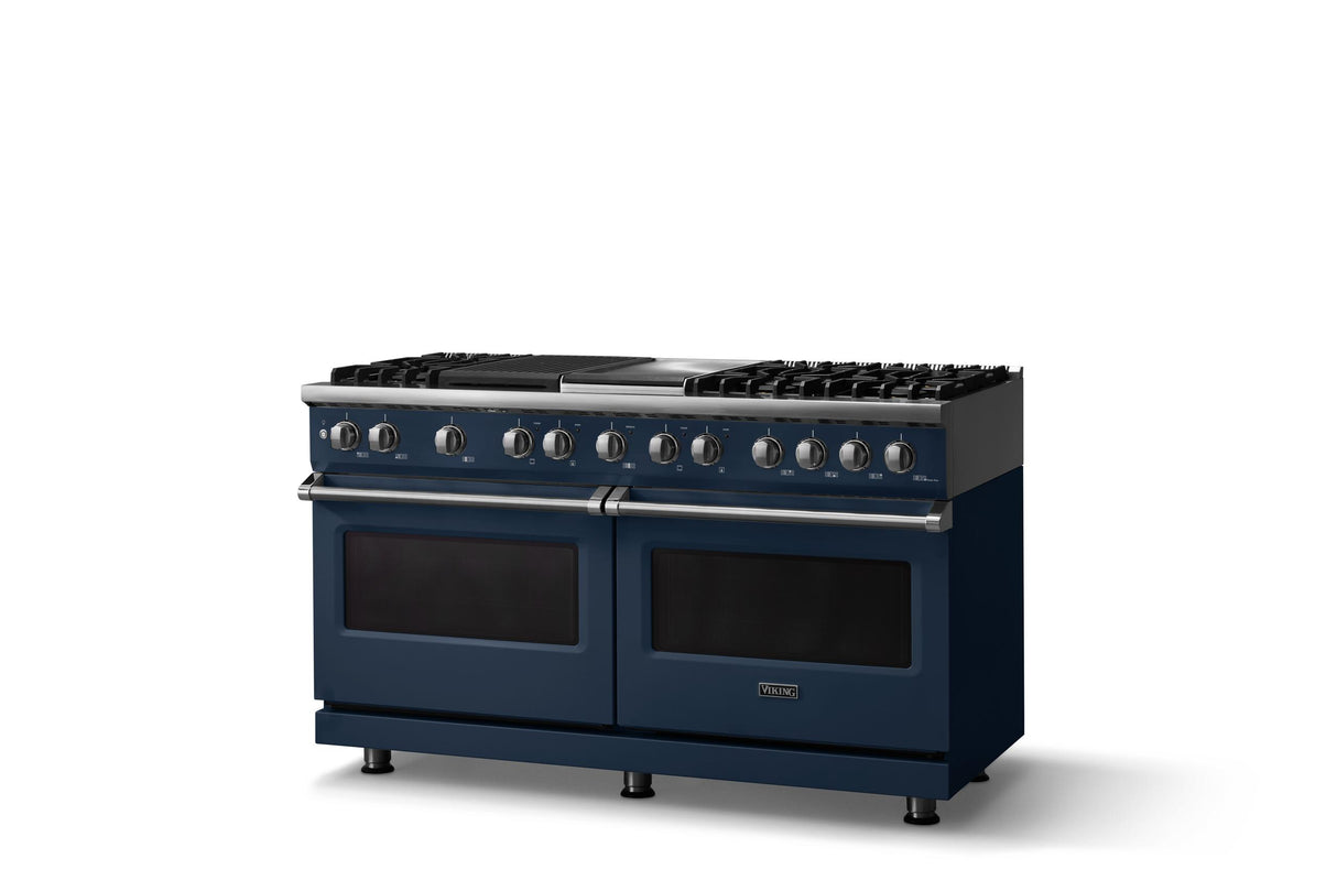 60"W.Dual Fuel Range (Finish: Slate Blue, Trim: Polished Chrome, Fuel: Natural Gas)