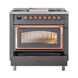 ILVE UN36FNMPMGPLP Nostalgie II Noblesse 36 inch Dual Fuel Range (Liquid Propane, Triple Glass Door, Graphite Matte, Copper)