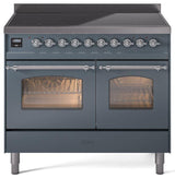 Nostalgie II 40 Inch Electric Freestanding Range in Blue Grey with Chrome Trim
