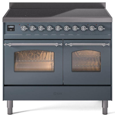 Nostalgie II 40 Inch Electric Freestanding Range in Blue Grey with Chrome Trim