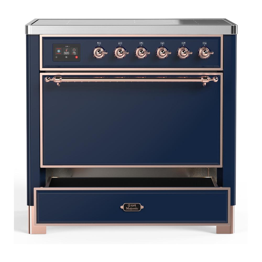 ILVE UMIB36QNR3MBP Majestic III 36 inch Induction Range with 6 Elements, 3.5 cu. ft. Total Oven Capacity (Solid Door, Midnight Blue, Copper)