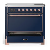 ILVE UMIB36QNR3MBP Majestic III 36 inch Induction Range with 6 Elements, 3.5 cu. ft. Total Oven Capacity (Solid Door, Midnight Blue, Copper)