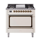 ILVE UN36FQNMPAWB Nostalgie II Noblesse 36 inch Dual Fuel Range (Natural Gas, Solid Door, Antique White, Burnished)
