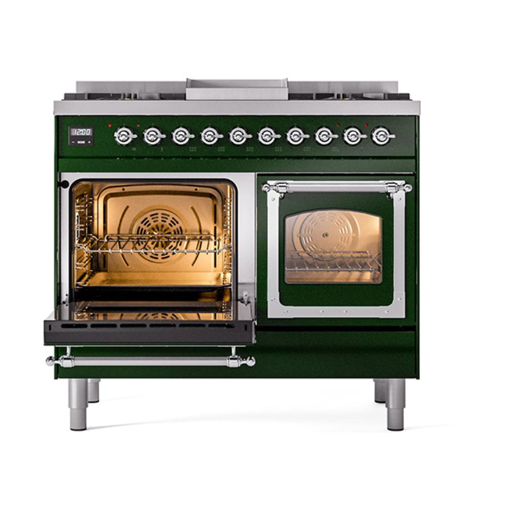 ILVE UND40FNMPEGCLP Nostalgie II Noblesse 40 inch Dual Fuel Range (Liquid Propane, Triple Glass Door, Emerald Green, Chrome)