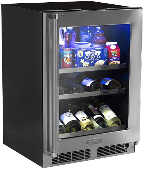 24" Beverage Center with Display Wine Rack - Stainless Frame, Glass Door With Lock - Integrated Left Hinge
