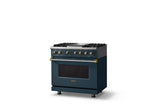 36"W. Dual Fuel Range (Burner: 4g, Finish: Squall, Trim: Polished Chrome, Fuel: Propane)
