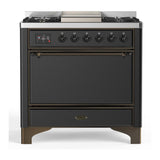 ILVE UM36FQNR3MGB Majestic III 36 inch Dual Fuel Range with 6 Black Brass Burners and Griddle, Dual Function Burner up to 25,000 BTU (Solid Door, Graphite Matte, Burnished, Natural Gas)