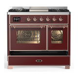 ILVE UMD40FNR3BUP Majestic III 40 inch Dual Fuel Range with 6 Burners and Griddle, Dual Function Burner up to 25,000 BTU (Natural Gas, Triple Glass Door, Burgundy, Copper)