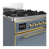 ILVE UM30QNR3BGGLP Majestic III 30 inch Dual Fuel Range with 5 Black Brass Burners, Dual Function Burner up to 25,000 BTU (Liquid Propane, Solid Door, Blue Grey, Brass)