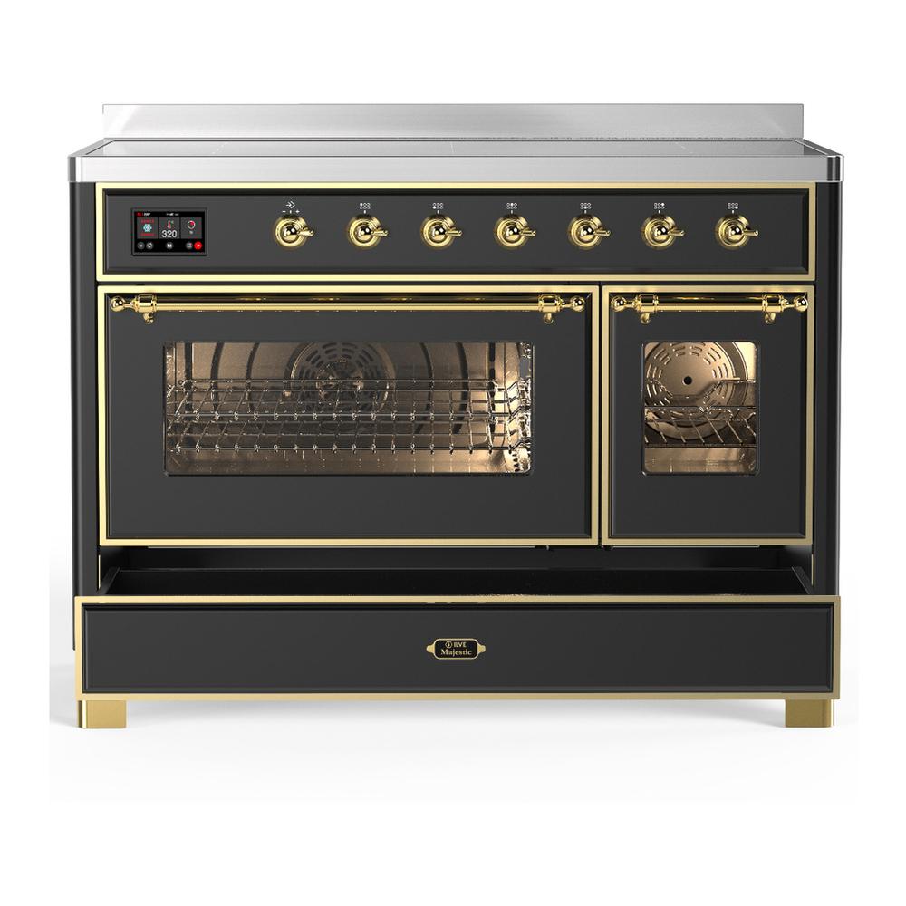 ILVE UMIB48NR3MGG Majestic III 48 inch Induction Range with 6 Elements, 5.02 cu. ft. Total Oven Capacity (Triple Glass Door, Graphite Matte, Brass)