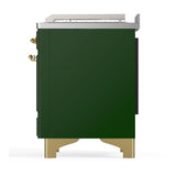 ILVE UM48FSQNR3EGGLP Majestic III 48 inch Dual Fuel Range with 5 Black Brass Burners, Griddle and French Top, Dual Function Burner up to 25,000 BTU (Liquid Propane, Solid Door, Emerald Green, Brass)