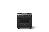 36"W. Sealed Burner Gas Range (Burner: 4g, Finish: Antique Bronze, Trim: Brushed Brass, Fuel: Propane)