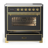ILVE UMIB36NR3MGG Majestic III 36 inch Induction Range with 6 Elements, 3.5 cu. ft. Total Oven Capacity (Triple Glass Door, Graphite Matte, Brass)