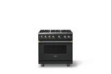 36"W. Sealed Burner Gas Range (Burner: 6b, Finish: Antique Bronze, Trim: Brushed Brass, Fuel: Natural Gas)