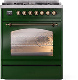 Nostalgie II 30 Inch Dual Fuel Liquid Propane Freestanding Range in Emerald Green with Bronze Trim