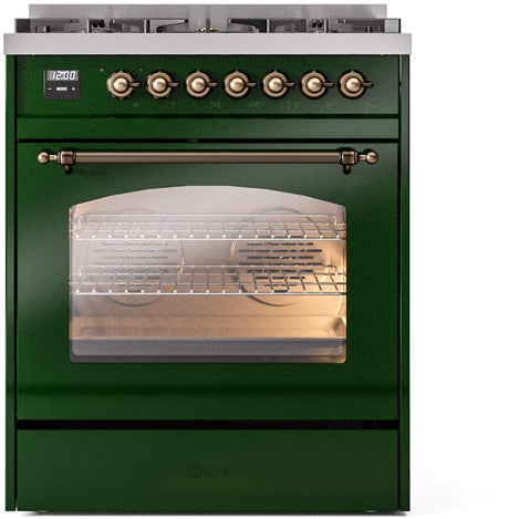 Nostalgie II 30 Inch Dual Fuel Liquid Propane Freestanding Range in Emerald Green with Bronze Trim