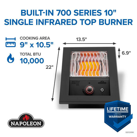 Built-in 700 Series Single Infrared Burner with Matte Black Cover , Propane, Matte/Matt Black