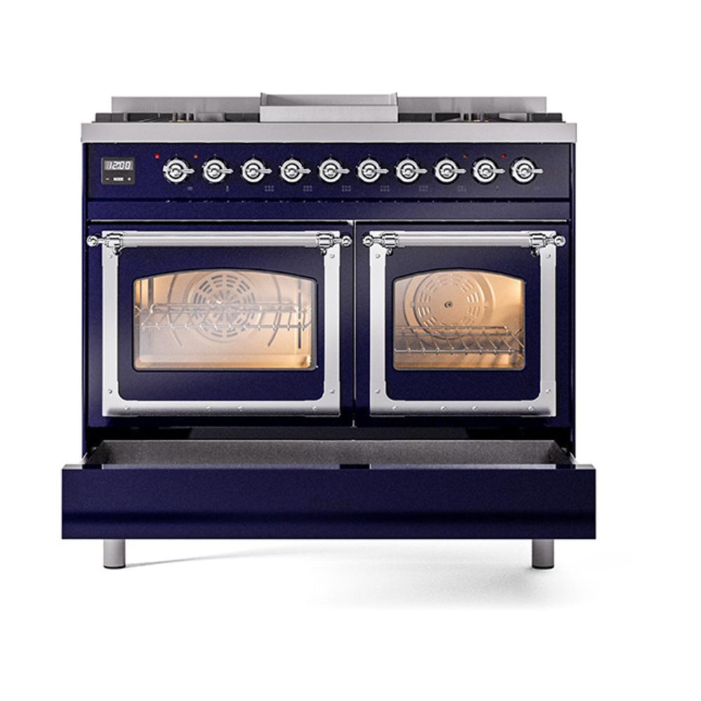 ILVE UND40FNMPMBC Nostalgie II Noblesse 40 inch Dual Fuel Range (Natural Gas, Triple Glass Door, Midnight Blue, Chrome)