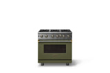36"W. Open Burner Gas Range (Finish: Martini, Trim: Brushed Brass, Fuel: Natural Gas)
