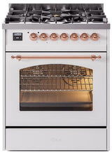 Nostalgie II 30 Inch Dual Fuel Natural Gas Freestanding Range in White with Copper Trim