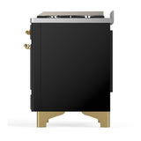 ILVE UM36FNR3BKGLP Majestic III 36 inch Dual Fuel Range with 6 Black Brass Burners and Griddle, Dual Function Burner up to 25,000 BTU (Triple Glass Door, Glossy Black, Brass, Liquid Propane)