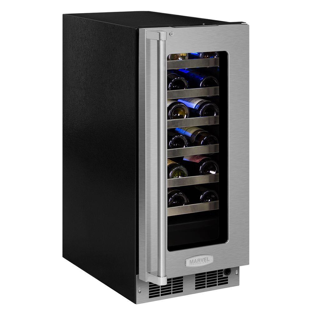 15-In Professional Built-In High Efficiency Single Zone Wine Refrigerator with Door Style - Stainless Steel Frame Glass, Door Swing - Right