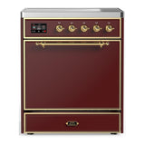 ILVE UMIB30QNR3BUG Majestic III 30 inch Induction Range with 4 Elements, 4 cu. ft. Oven Capacity (Solid Door, Burgundy, Brass)