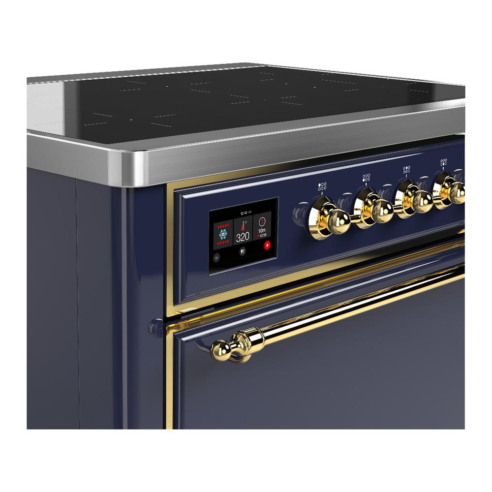 ILVE UMIB36QNR3MBG Majestic III 36 inch Induction Range with 6 Elements, 3.5 cu. ft. Total Oven Capacity (Solid Door, Midnight Blue, Brass)
