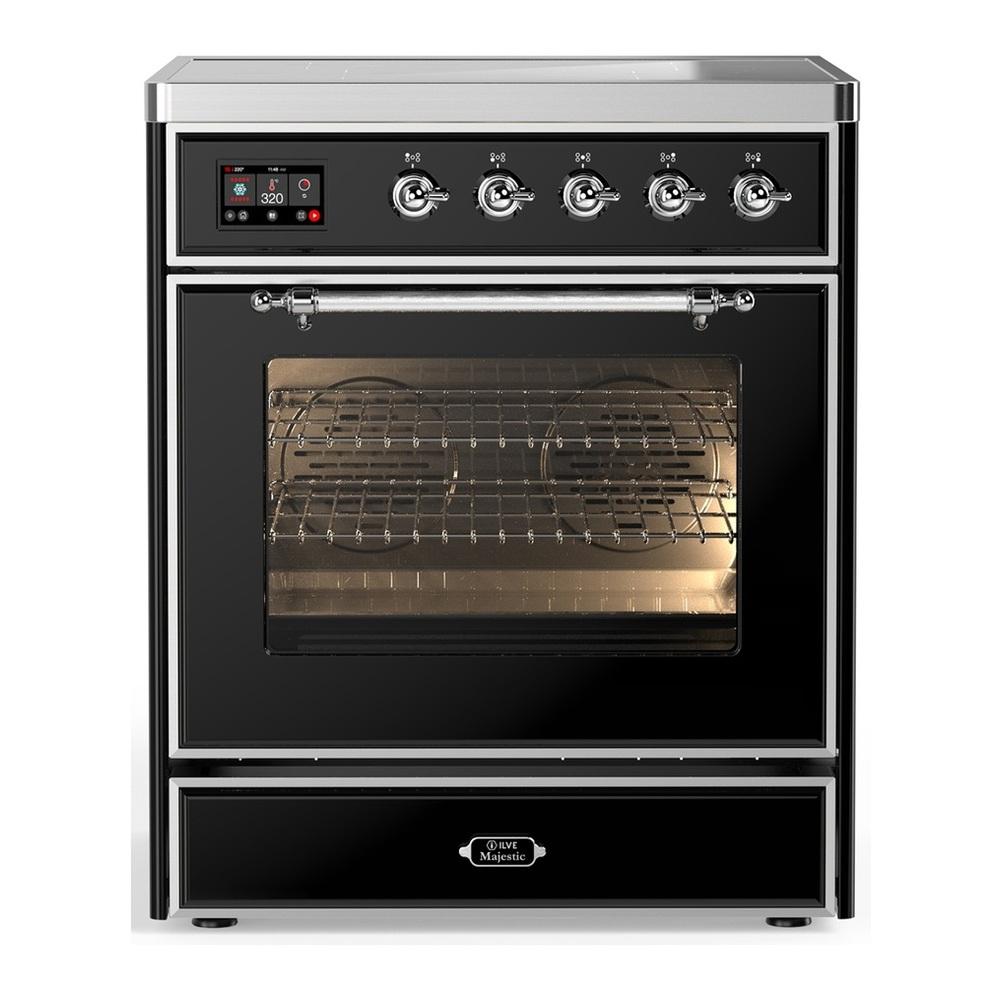 ILVE UMIB30NR3BKC Majestic III 30 inch Induction Range with 4 Elements, 4 cu. ft. Oven Capacity (Triple Glass Door, Glossy Black, Chrome)