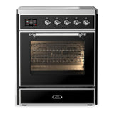ILVE UMIB30NR3BKC Majestic III 30 inch Induction Range with 4 Elements, 4 cu. ft. Oven Capacity (Triple Glass Door, Glossy Black, Chrome)