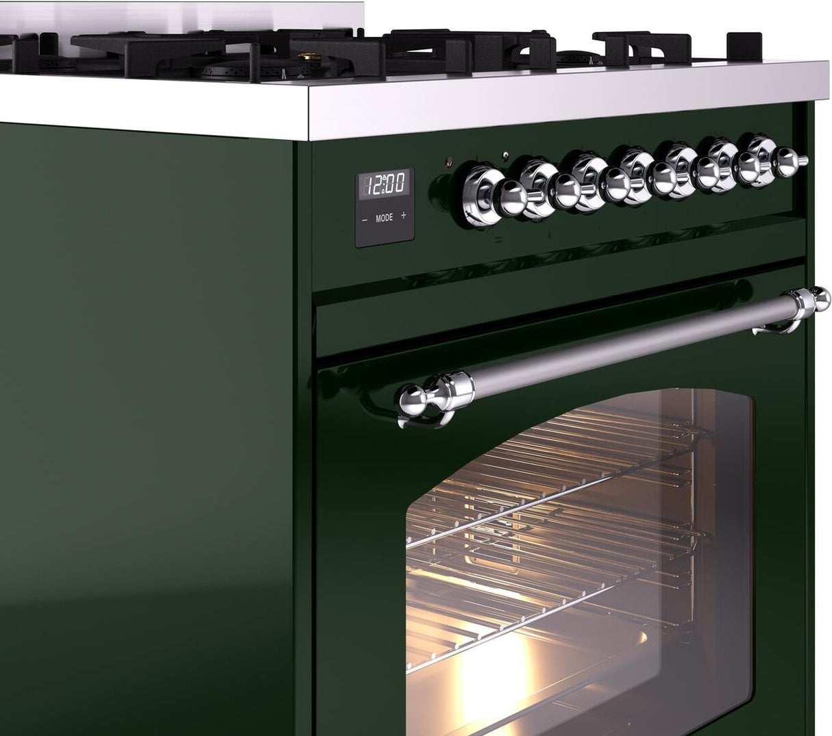 Nostalgie II 30 Inch Dual Fuel Liquid Propane Freestanding Range in Emerald Green with Chrome Trim