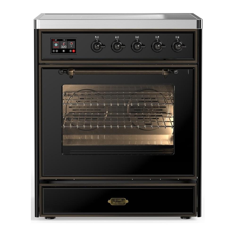 ILVE UMIB30NR3BKB Majestic III 30 inch Induction Range with 4 Elements, 4 cu. ft. Oven Capacity (Triple Glass Door, Glossy Black, Burnished)