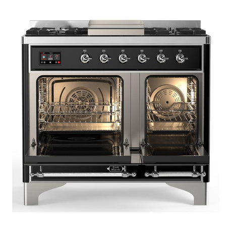 ILVE UMD40FQNR3MGC Majestic III 40 inch Dual Fuel Range with 6 Burners and Griddle, Dual Function Burner up to 25,000 BTU (Natural Gas, Solid Door, Graphite Matte, Chrome)