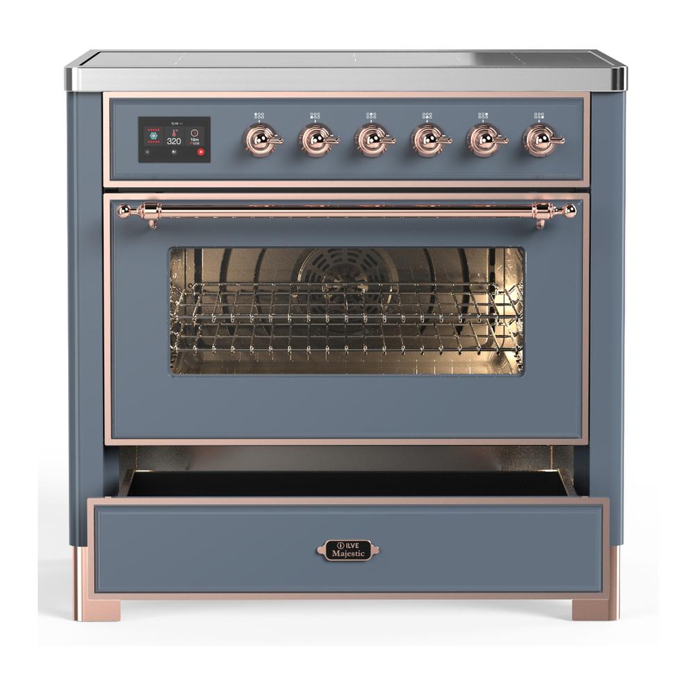 ILVE UMIB36NR3BGP Majestic III 36 inch Induction Range with 6 Elements, 3.5 cu. ft. Total Oven Capacity (Triple Glass Door, Blue Grey, Copper)