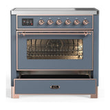ILVE UMIB36NR3BGP Majestic III 36 inch Induction Range with 6 Elements, 3.5 cu. ft. Total Oven Capacity (Triple Glass Door, Blue Grey, Copper)
