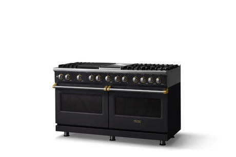 60"W.Dual Fuel Range (Finish: Onyx, Trim: Brushed Brass, Fuel: Propane)