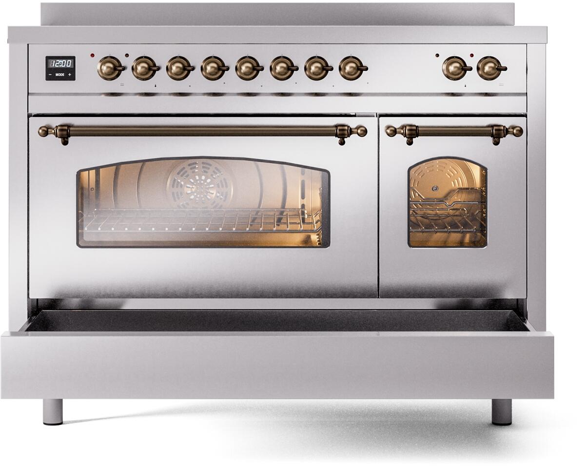 Nostalgie II 48 Inch Electric Freestanding Range in Stainless Steel with Bronze Trim