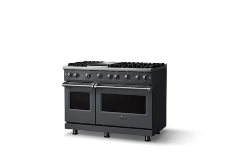 48"W. Sealed Burner Gas Range (Burner: 6g, Finish: Cast Black, Trim: Polished Chrome, Fuel: Natural Gas)