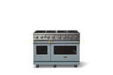 48"W. Open Burner Gas Range (Finish: November Sky, Trim: Brushed Brass, Fuel: Natural Gas)