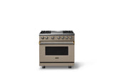 36"W. Dual Fuel Range (Burner: 4g, Finish: Nantucket, Trim: Brushed Brass, Fuel: Natural Gas)