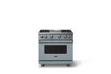 36"W. Sealed Burner Gas Range (Burner: 4g, Finish: November Sky, Trim: Polished Chrome, Fuel: Propane)