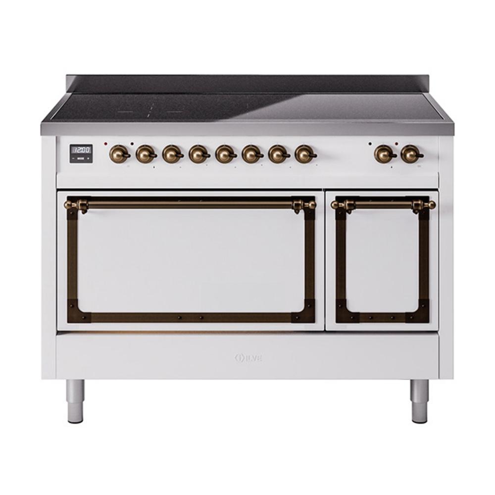 ILVE UNI486QNMPWHB Nostalgie II Noblesse 48 inch Induction Range (Solid Door, White, Burnished)