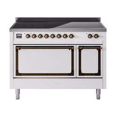ILVE UNI486QNMPWHB Nostalgie II Noblesse 48 inch Induction Range (Solid Door, White, Burnished)