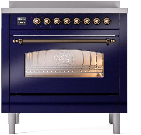 Nostalgie II 36 Inch Electric Freestanding Range in Blue with Bronze Trim