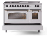 Nostalgie II 48 Inch Dual Fuel Natural Gas Freestanding Range in White with Bronze Trim